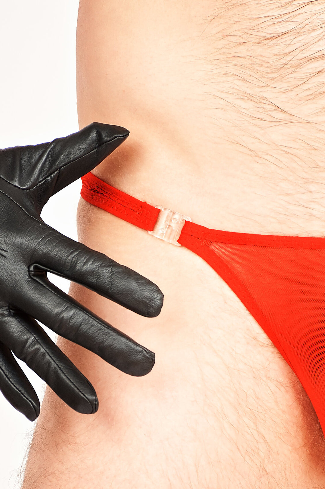 Fiery Red Buckle Mesh Thong